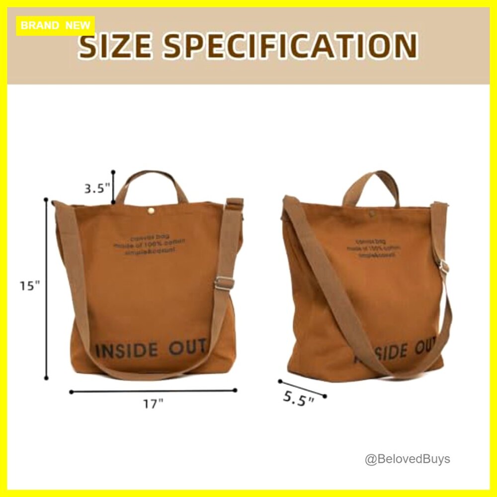 Large Canvas Tote Bag with Adjustable Strap and Coin Purse for Work Travel - Picture 6 of 7